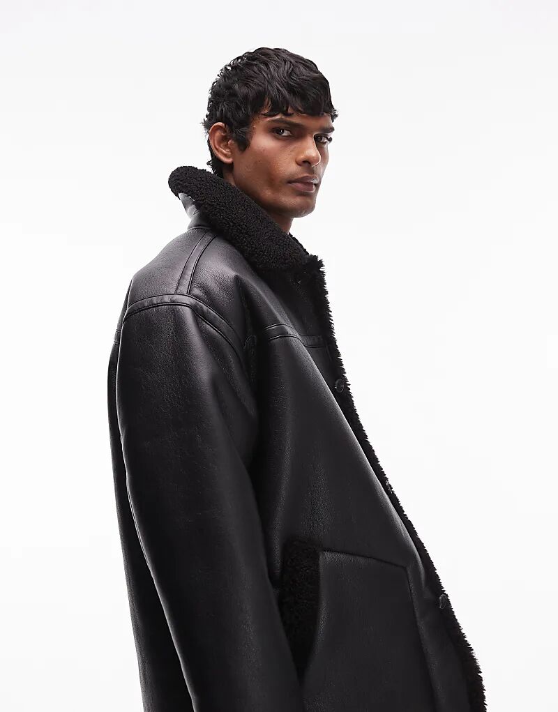 

Куртка из искусственной овчины с воротником из овчины черного цвета Topman, Черный, Куртка из искусственной овчины с воротником из овчины черного цвета Topman