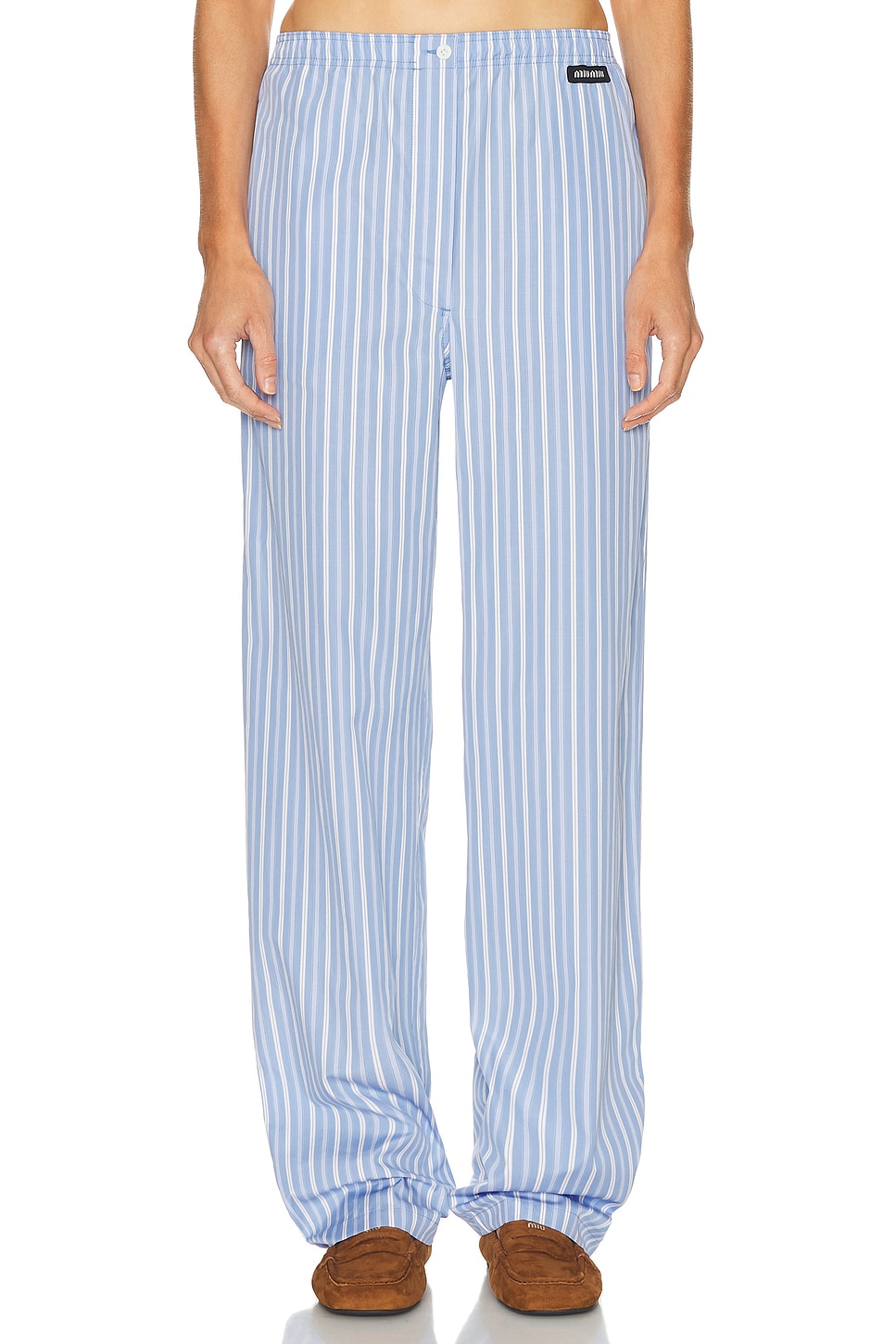 

Брюки в тонкую полоску Miu Miu, Celeste