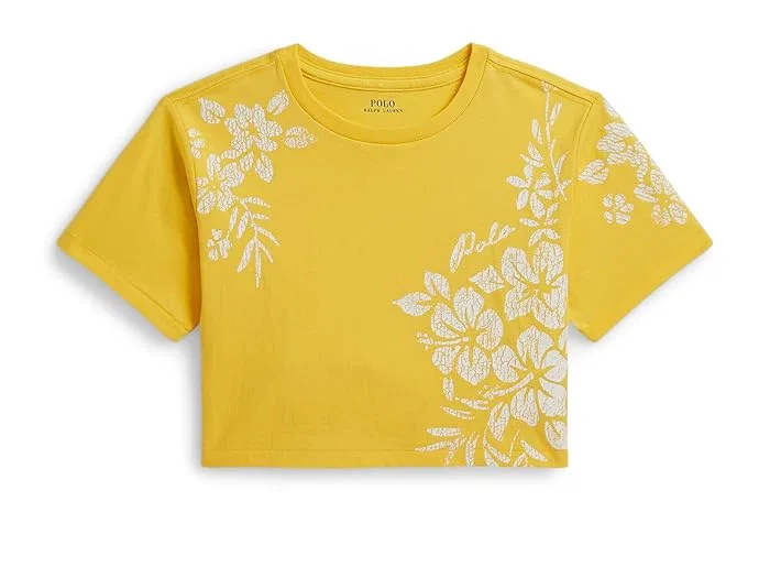 Футболка с цветочным принтом хлопок Floral-Print Cotton Boxy Tee Polo Ralph Lauren Kids, White
