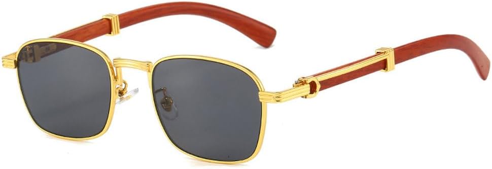 

Квадратные солнцезащитные очки в стиле ретро для мужчин, с деревянной и металлической оправой, для женщин, деловые очки для активного отдыха, подарок на лето WNCKSQ, C01-black