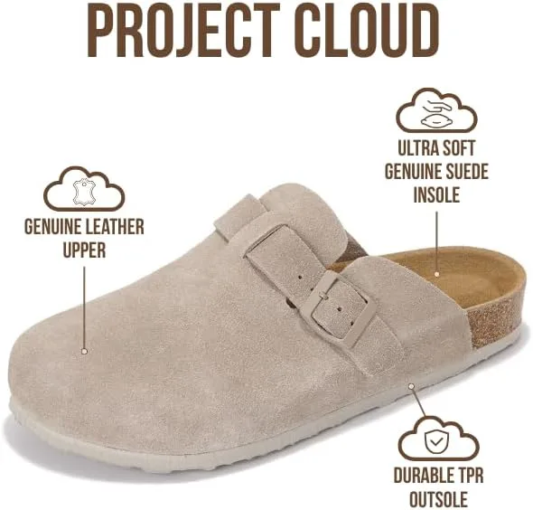 Мужские сабо Project Cloud - 100% натуральная кожа полного зерна, с мягкой подошвой из памяти формы и поддержкой свода стопы, натуральная пробковая стелька - нескользящие домашние тапочки для мужчин (Бруклин), темно-серый — фото 3