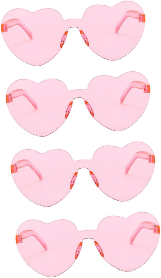 

4 пары солнцезащитных очков в форме сердца без оправы для женщин, идеально подходящих для пляжа и путешествий. Модные прозрачные очки желейного цвета для стильного образа Holibanna