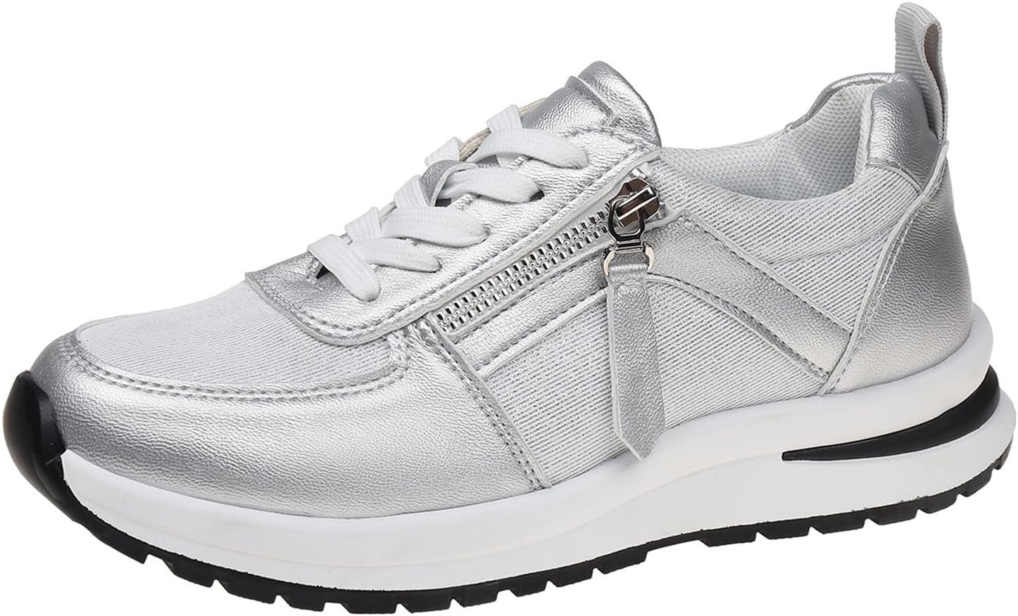 

Кроссовки Kubbon Wedge для женщин с платформой, на молнии, теннисного типа, без боковых элементов, низкие, на шнуровке, удобные, легкие кроссовки для прогулок, серебро