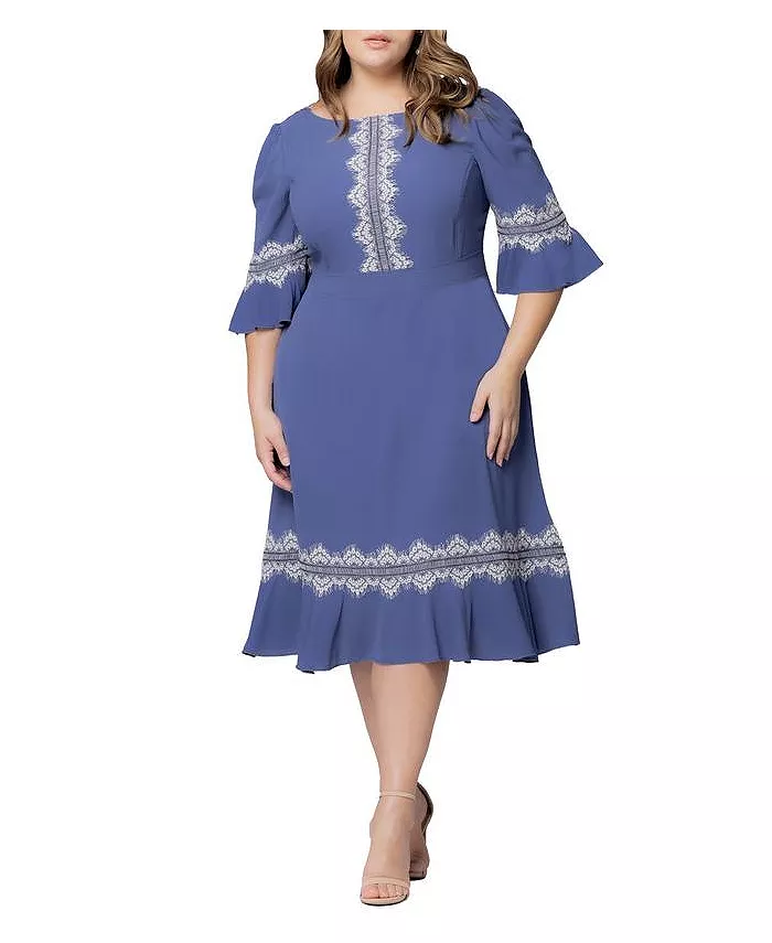 

Платье коктейльное Plus Size Villa с кружевной отделкой Kiyonna, синий