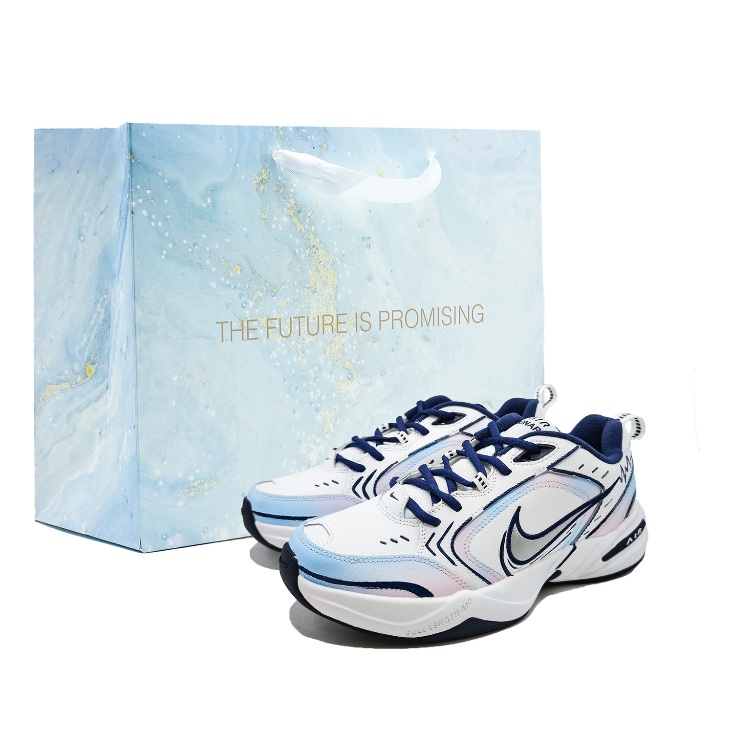 

Nike Air Monarch 4 устойчивые к истиранию низкие массивные кроссовки мужские бело-сине-розовые, цвет White Blue Pink