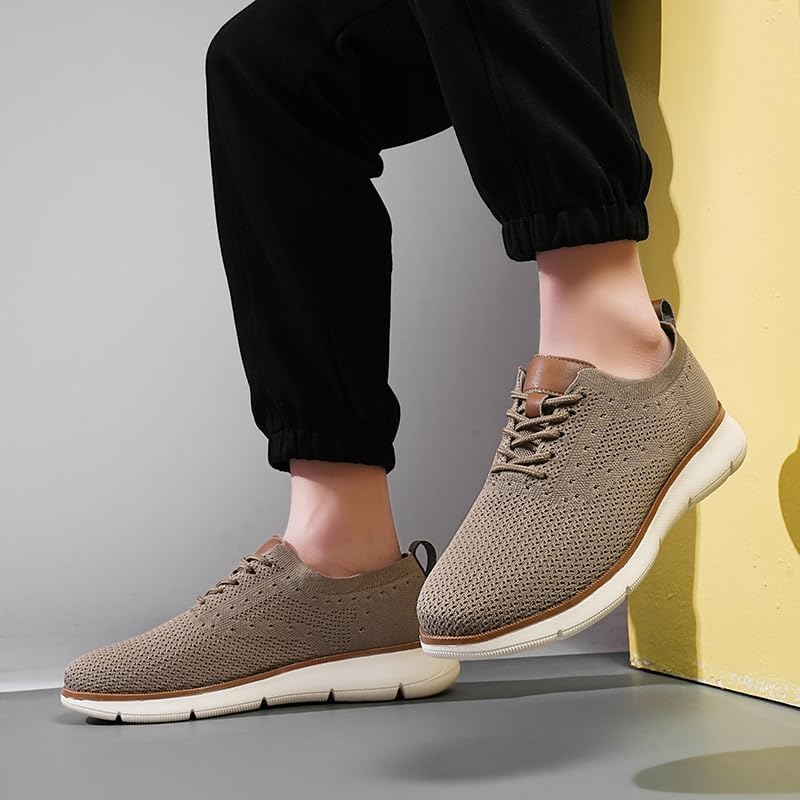 Мужские дышащие кроссовки Knitflex из сетки Оксфорд Swzec, коричневый — фото 4