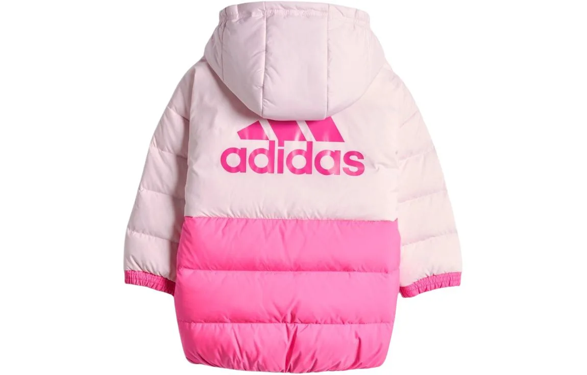 Детская пуховая куртка с капюшоном Adidas, Clear Pink/Pink/Yellow White — фото 4