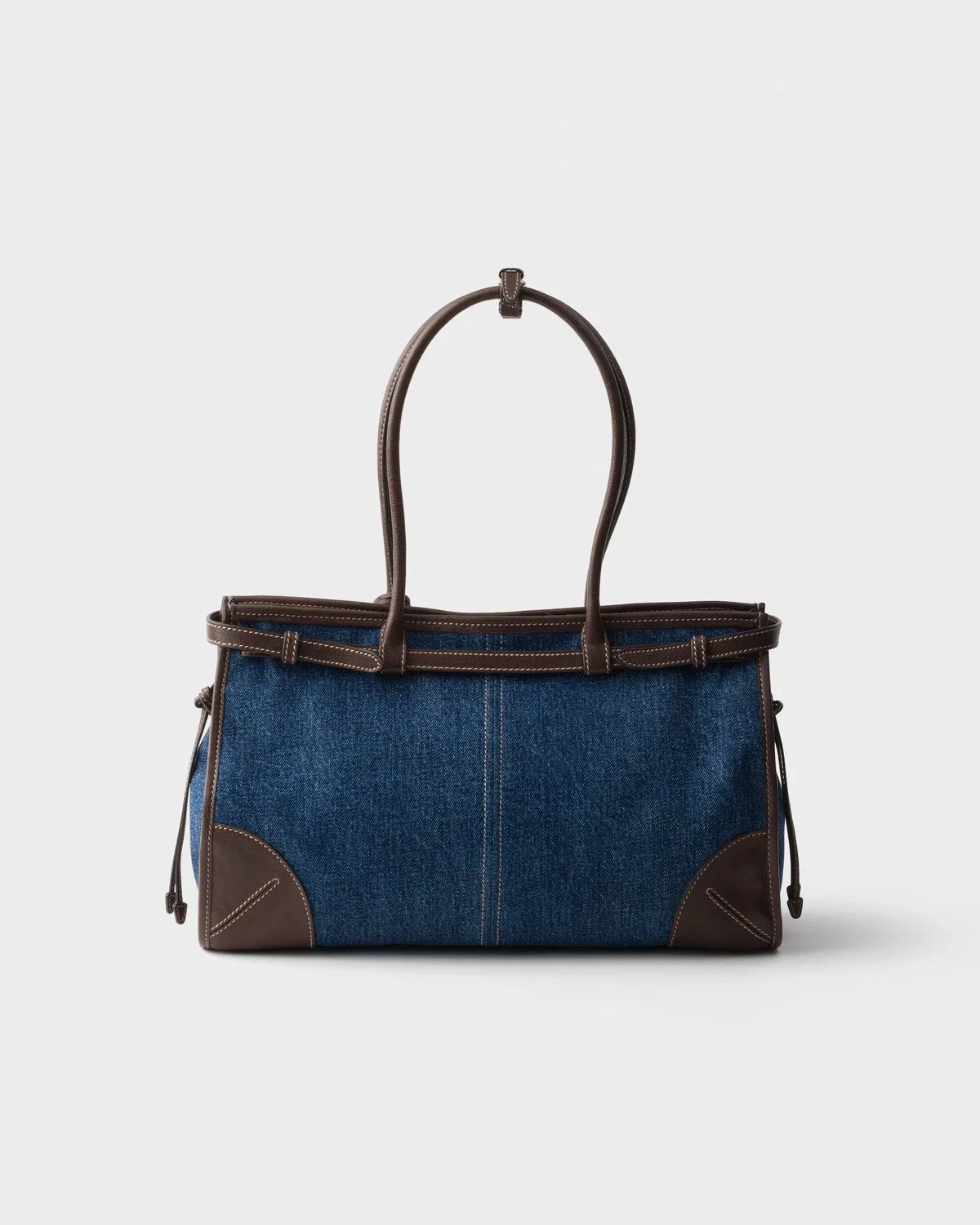 Большая джинсовая и кожаная сумка Prada Bonnie, синий — фото 4
