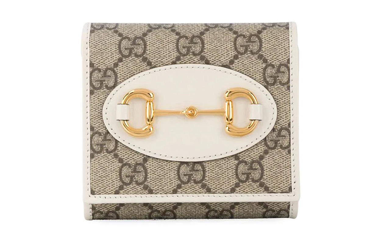GUCCI Женский кошелек из кожи с канвасными вставками Эбони Уайт — фото 2
