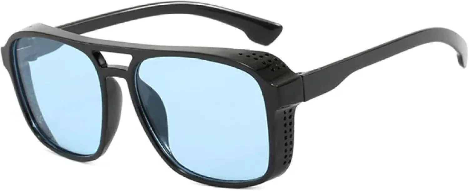 

Солнцезащитные очки с двойной перемычкой для женщин, ретро-очки, защита от УФ-излучения UV400, модные оранжево-желтые очки для мужчин VVTWSSW, Black-blue