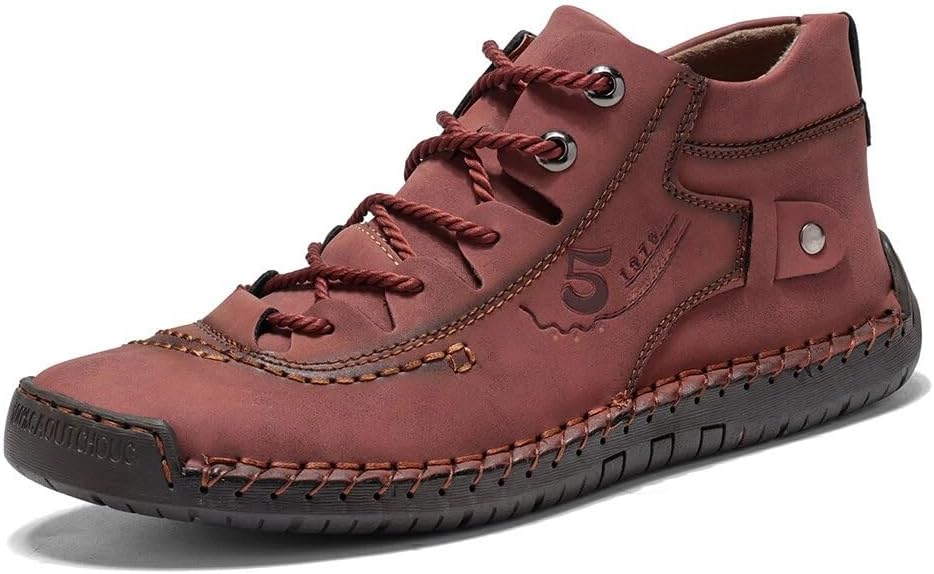 

Мужские кожаные повседневные ботинки YONGJIA с шнуровкой для вождения и ходьбы, с пошивом, рабочие, модные, красный