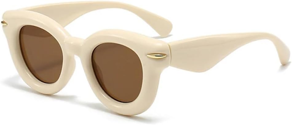 

Женские модные овальные солнцезащитные очки конфетных цветов с ретро-заклепками. Мужские модные круглые солнцезащитные очки в стиле панк с защитой от УФ-излучения UV400 TYUVIVO, Beige Tea