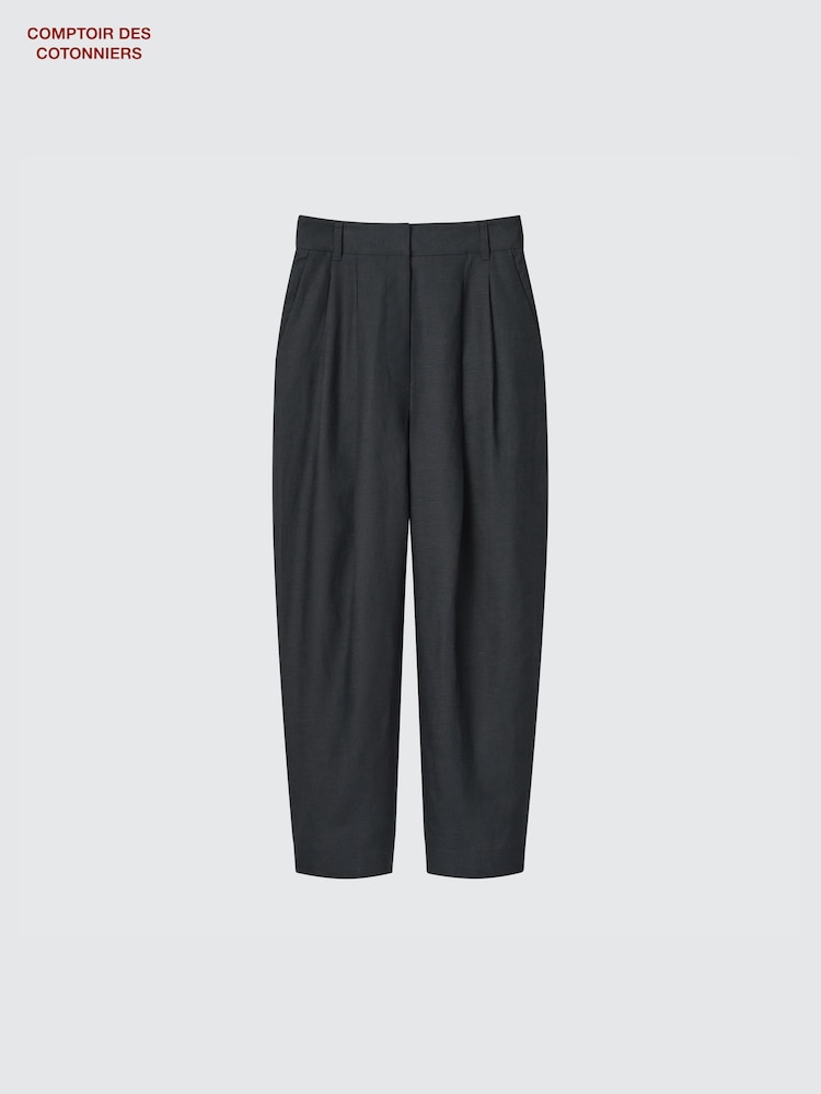 

Плиссированные зауженные брюки из смеси льна lyocell Uniqlo, цвет 09 черный