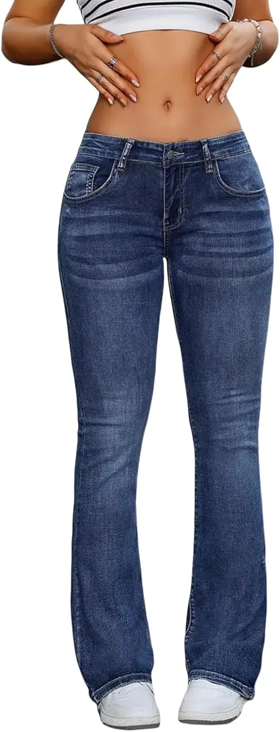 

Женские синие джинсы High-Waisted Straight-Leg, Stretch Slim-Fit TimeGofate