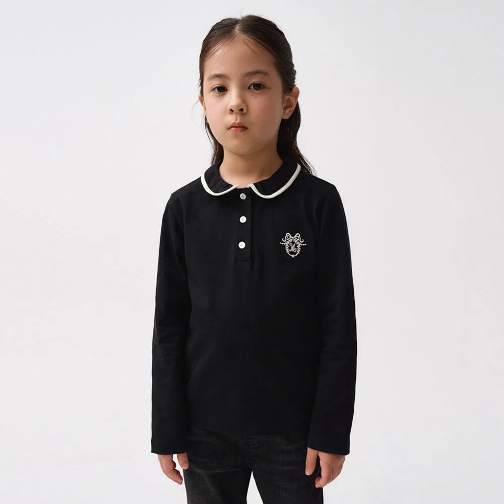 Детская чёрная футболка с длинным рукавом и воротником от Marithé Kids
