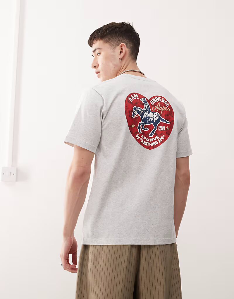 

Футболка с принтом в виде сердца на спине Aape by A Bathing Ape серого меланжевого цвета AAPE BY A BATHING APE