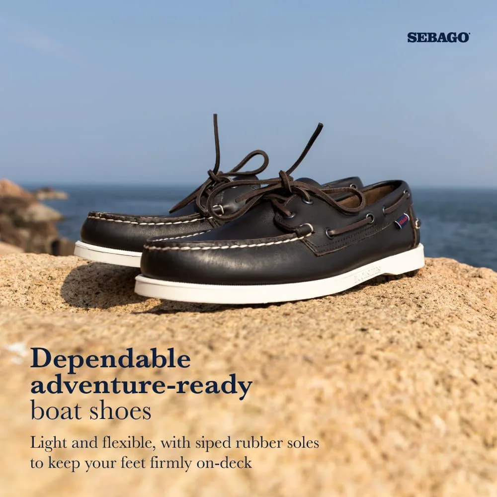 Топсайдеры Sebago Portland - мокасины из цельной кожи, ручная прошивка с кожаной подкладкой стельки и нескользящей резиновой подошвой, не оставляющей следов, темно-коричневый — фото 3