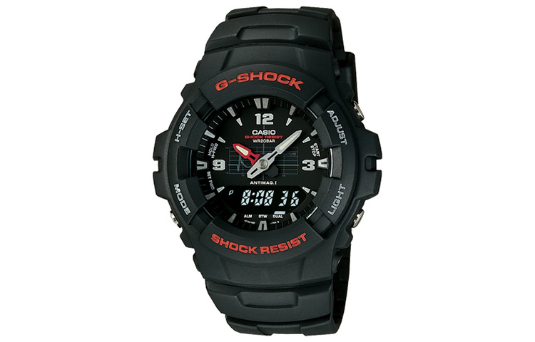

Женские часы CASIO G-100-1B серии Dual Display с жидкокристаллическим и аналоговым дисплеем черного цвета