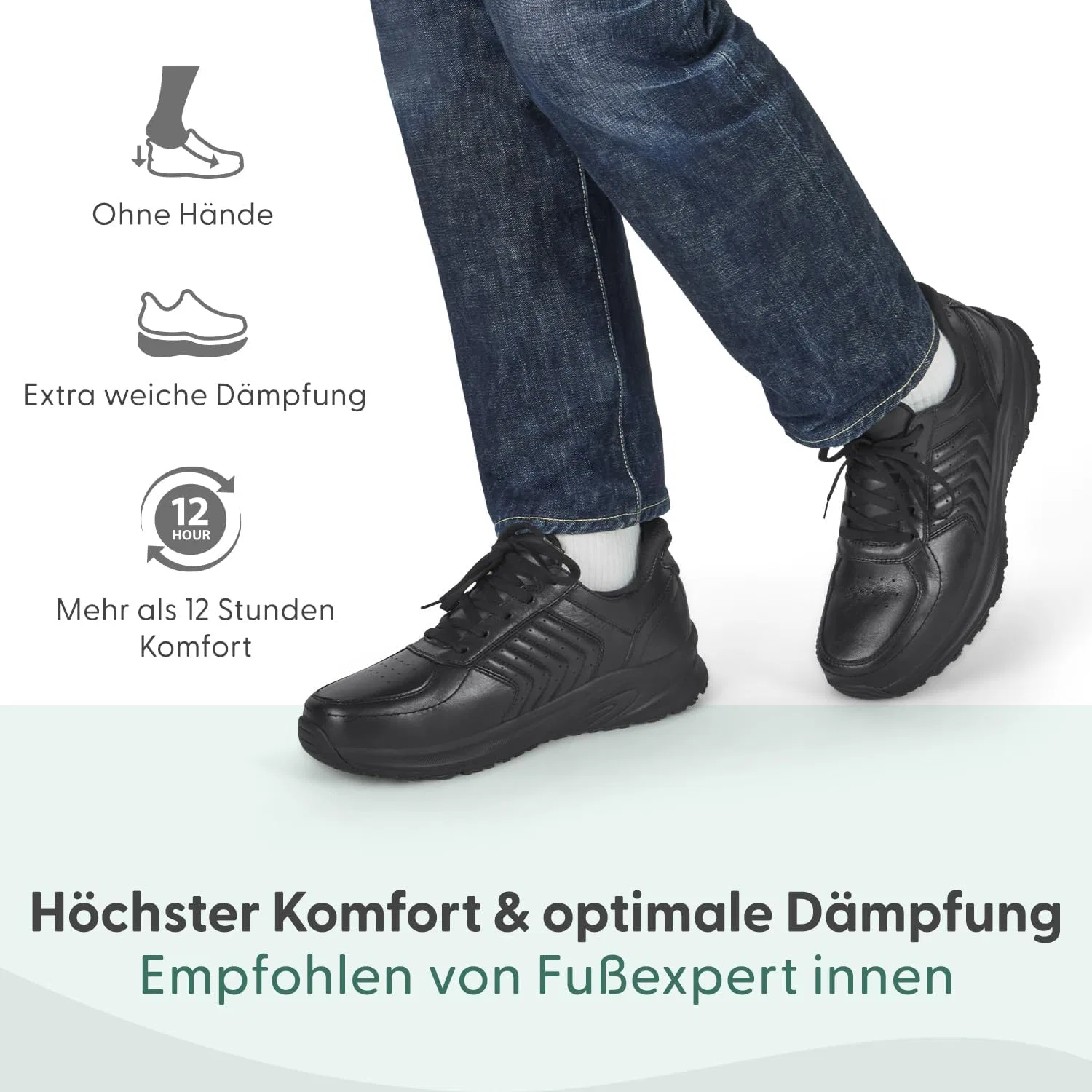 Мужские ортопедические кроссовки Orthofeet Navigate Hands-Free без шнурков, Black — фото 2