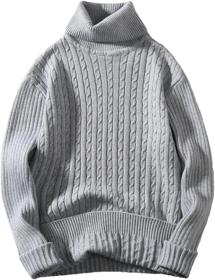 

Мужской свитер с рельефным узором, высоким воротником, однотонный, casual, slim fit