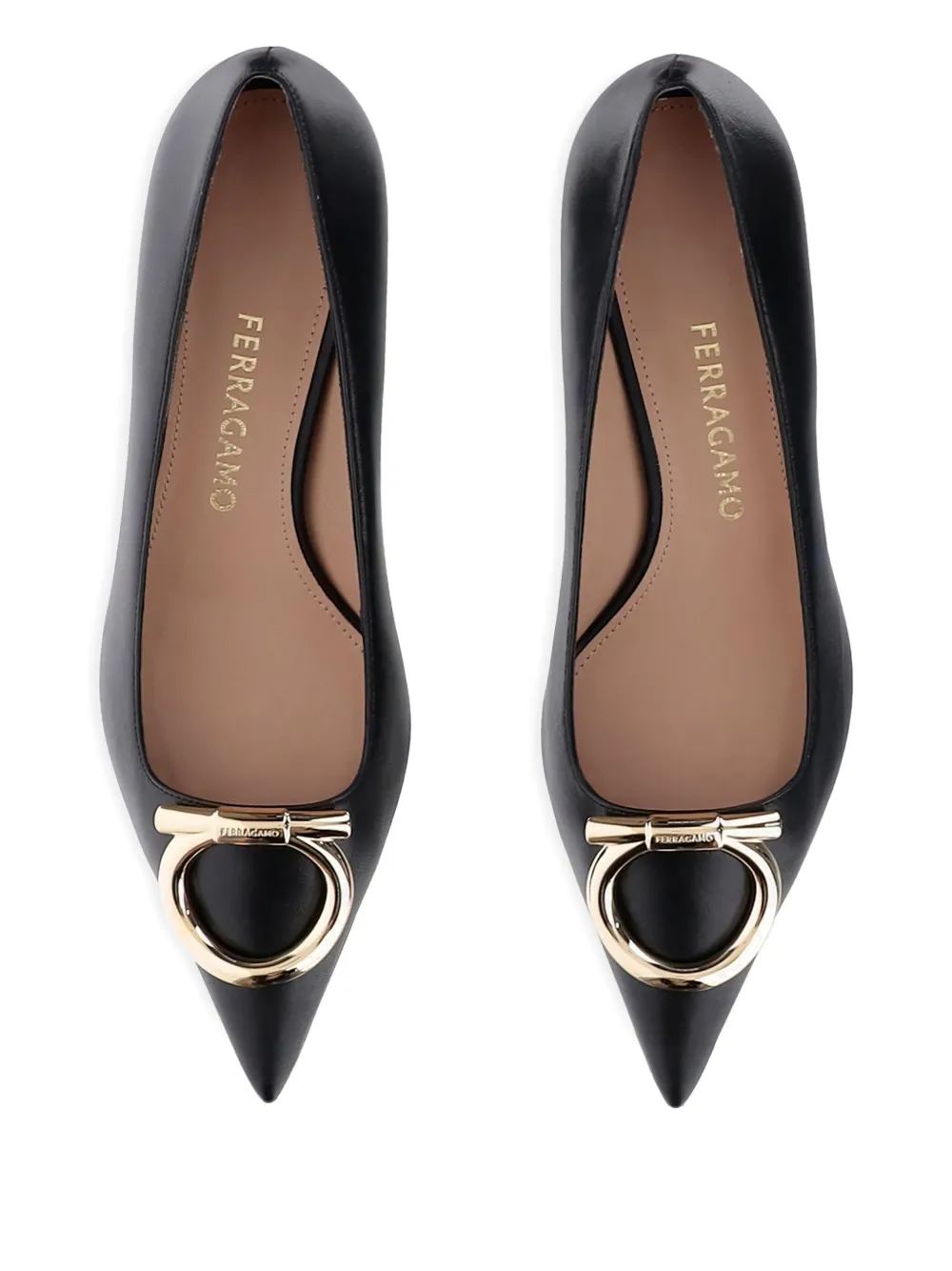 Туфли с заостренным носком и декором Gancini Ferragamo, черный — фото 4