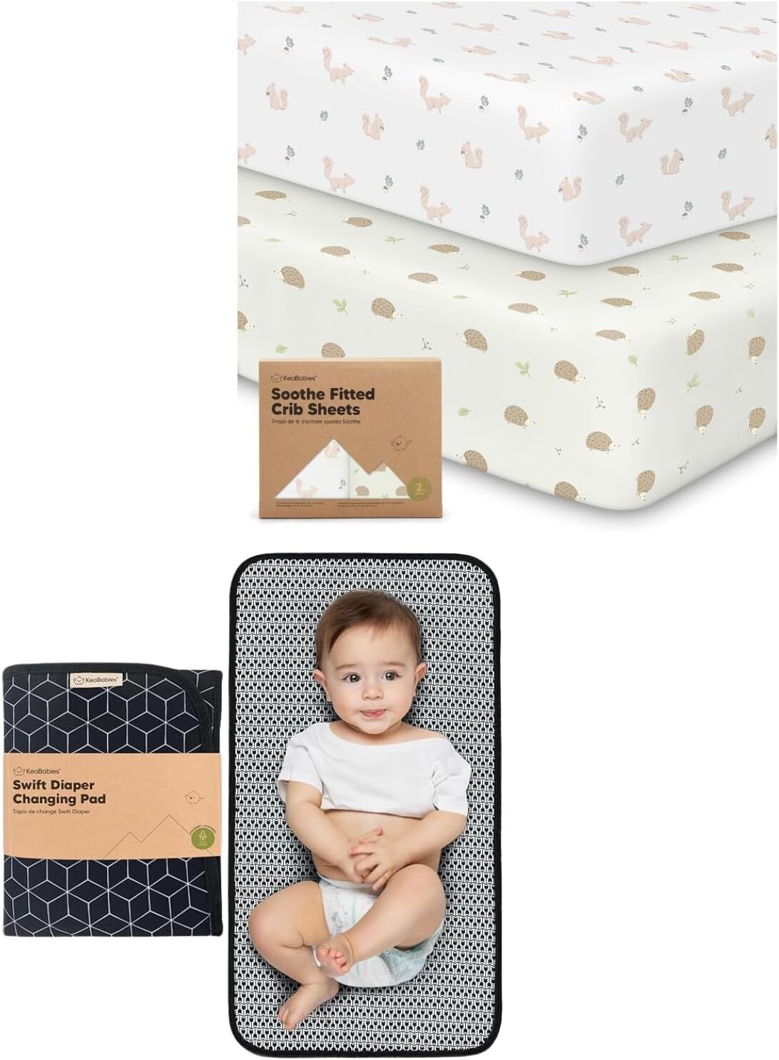 

Комплект из 2 простыней для детской кроватки Keababies и портативный коврик для пеленания — мягкие и дышащие простыни для детской кроватки для мальчиков и девочек — водонепроницаемый складной коврик для пеленания ребенка