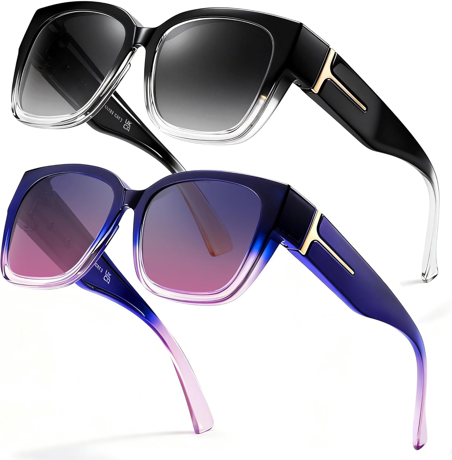 

LVIOE 2 шт. поляризованные солнцезащитные очки для женщин и мужчин, большие квадратные солнцезащитные очки с защитой от УФ-излучения LS7511, A24(2 Pack)gradient Bluepur/Grapur+grablack/Grey