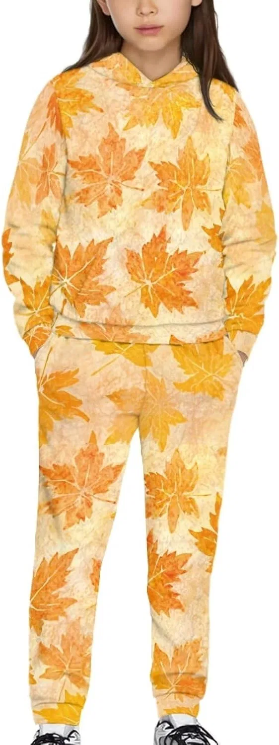 Детский спортивный костюм из флиса Pensura, 2 предмета, Yellow Maple Leaf Print