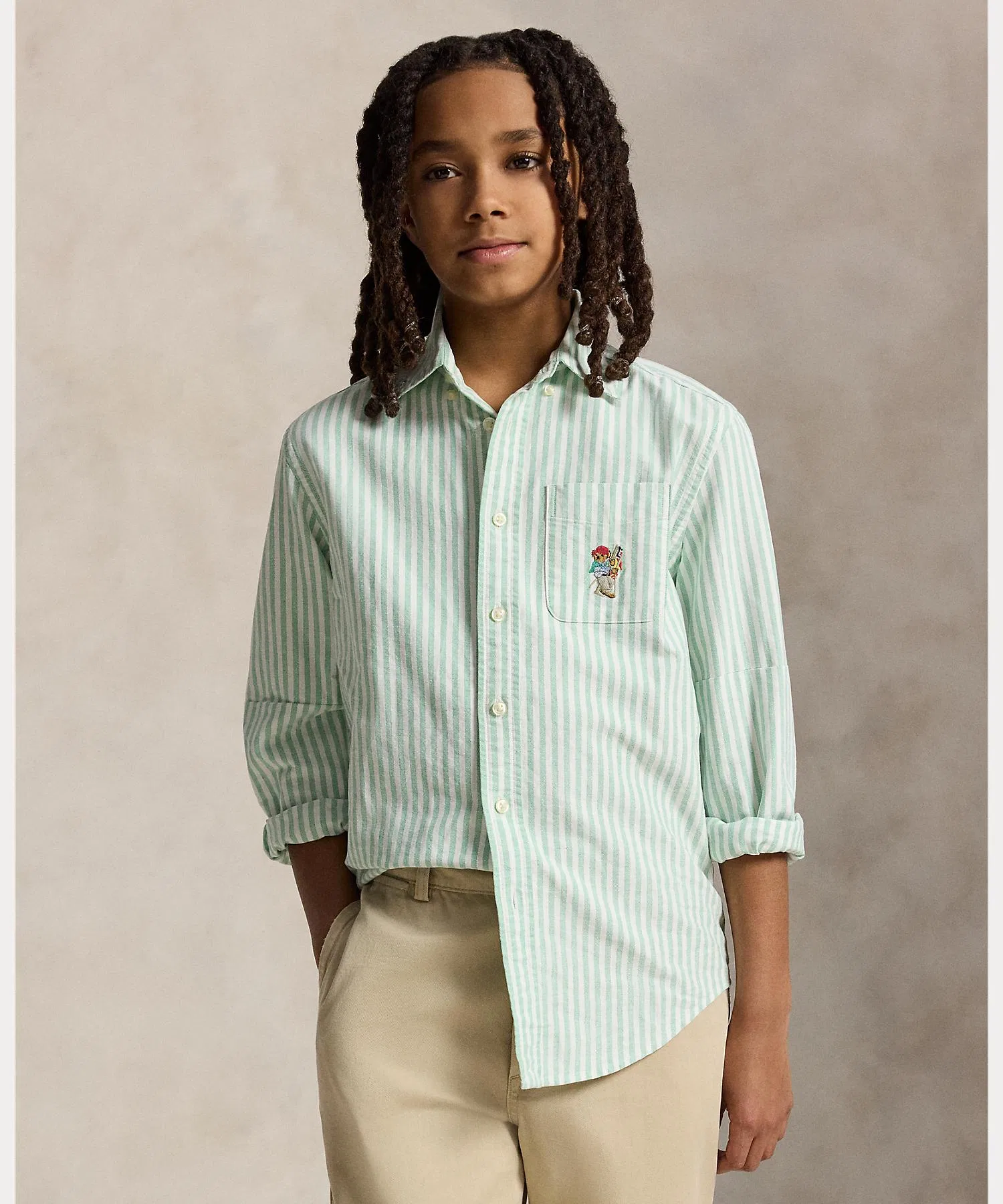 Детская рубашка Polo Ralph Lauren Childrenswear с вышивкой Polo Bear