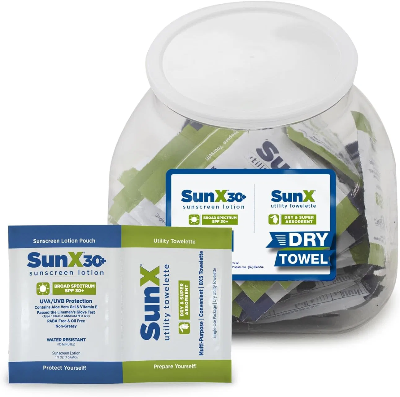 Солнцезащитный лосьон CoreTex Sun X SPF 30, 25 пакетиков с сухим полотенцем, белый