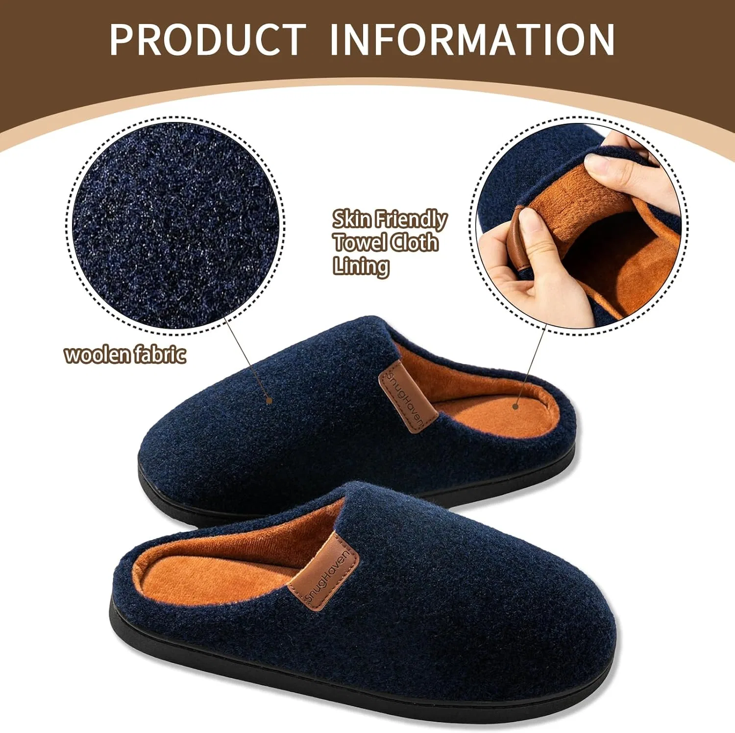 Тапочки с пеной с эффектом памяти мужские, Navy+brown SnugHaven — фото 4