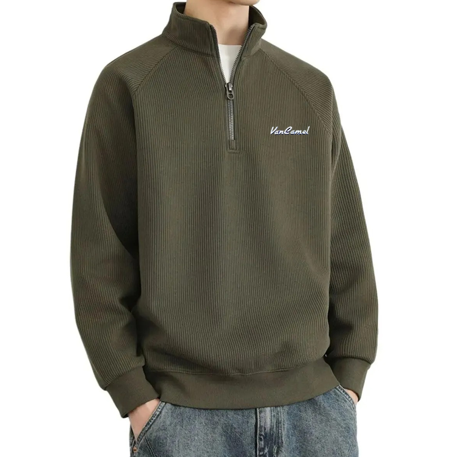 

Свитшот Unisex Stand Collar Moderate VanCamel, army зеленый regular edition