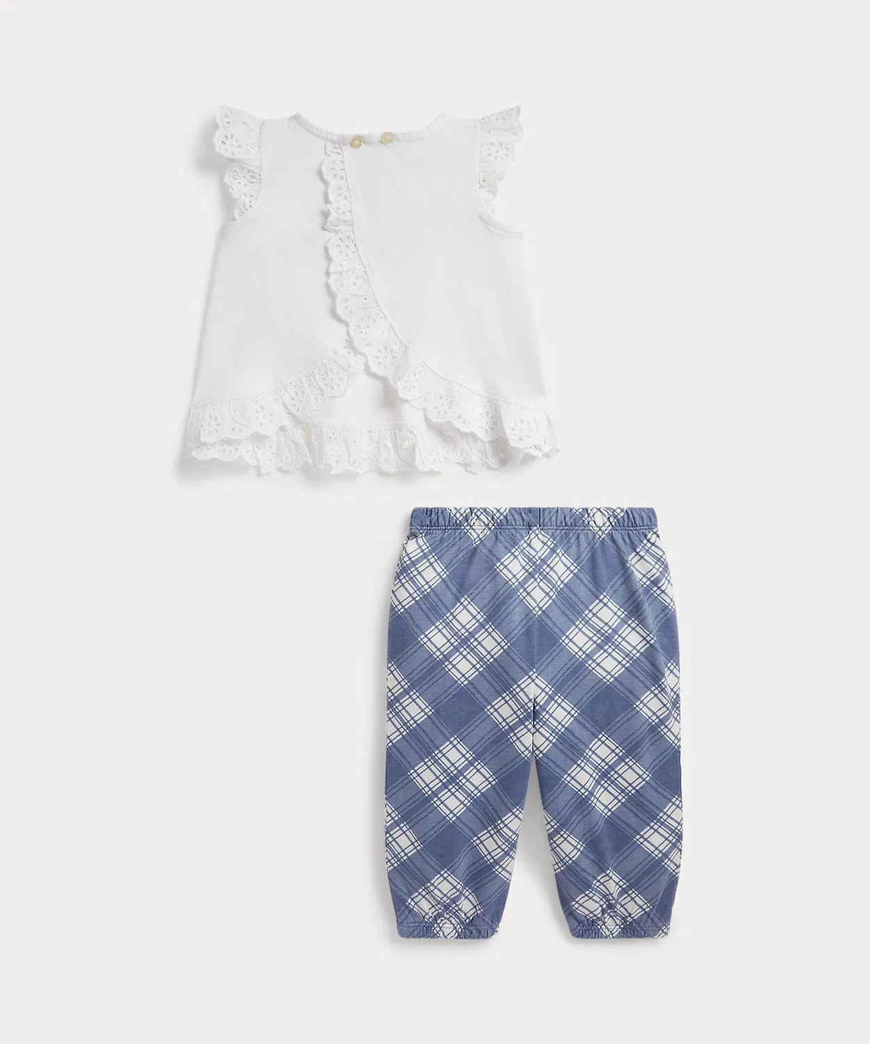 Комплект из топа и брюк в клетку, хлопковый джерси, Ralph Lauren, белый — фото 2
