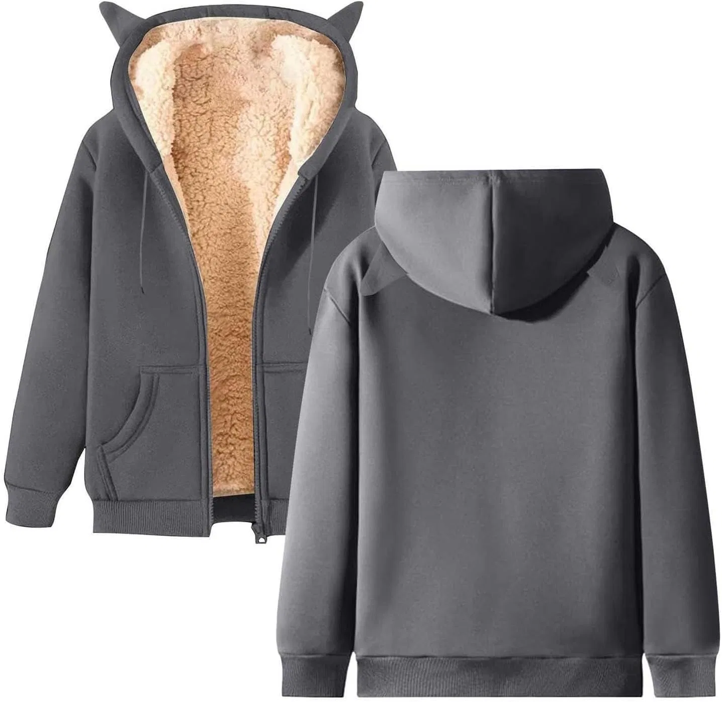 Худи женское на молнии, оверсайз, с капюшоном и карманами, Dark Gray