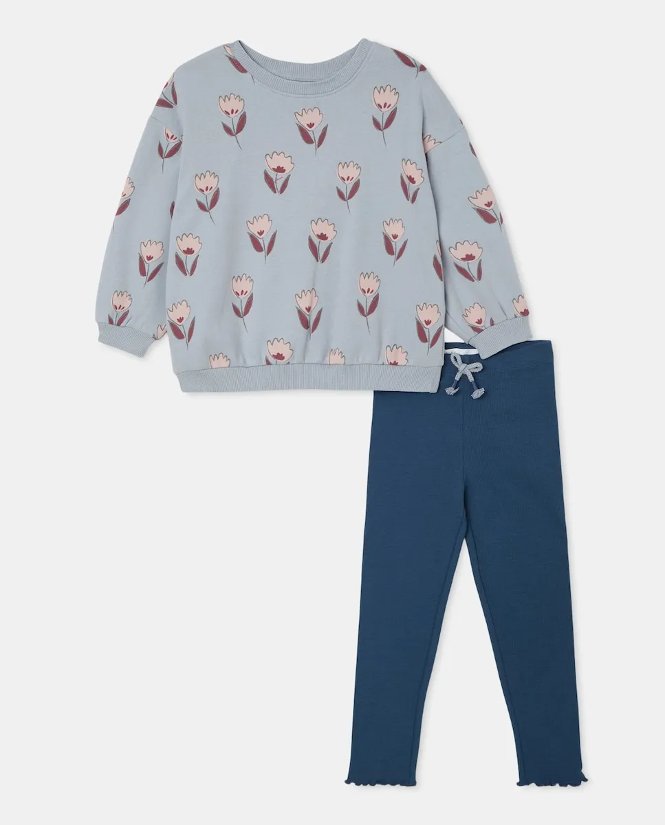 

Набор из 2 предметов толстовка с принтом по всей поверхности и позиционный принт с легинсами с обтачкой для девочки Kids El Corte Inglés, синий