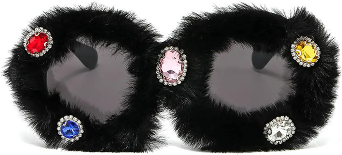 

Willochra Панк Мягкие меховые бархатные очки для женщин Модные стразы Ручная работа Меховые солнцезащитные очки Модные забавные очки, 3pcs-black&red&brown