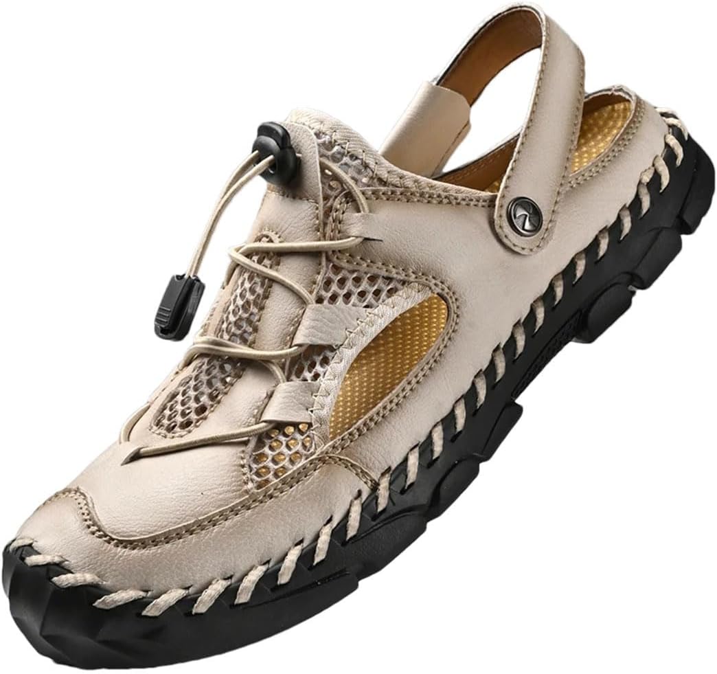 

Мужские классические мягкие кожаные пляжные сандалии, повседневные тапочки, модная легкая обувь с дизайном гладиаторов на липучке Generic, Sand