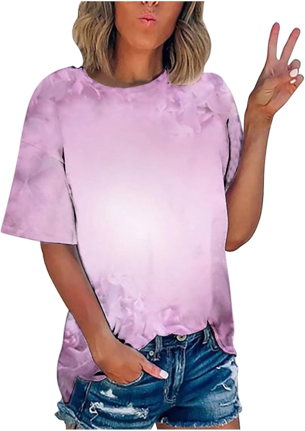 Женская блуза с принтом, цвет-блок, короткий рукав, Generic, Purple