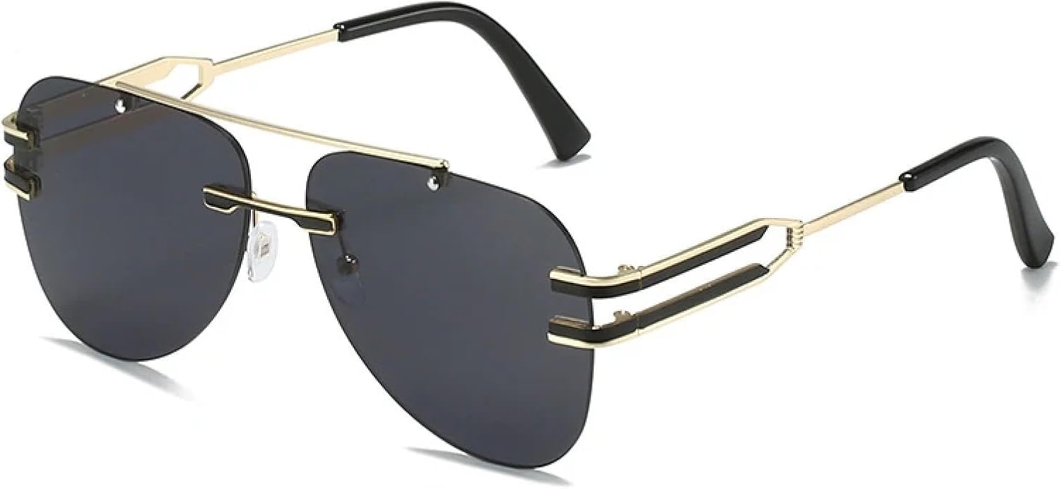 

Модные солнцезащитные очки с двойной перемычкой без оправы в стиле ретро для мужчин, для активного отдыха и вождения, женские очки с защитой от УФ-излучения UV400 TKKTLLT, Black Gray