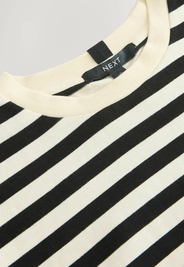 Плотная футболка с коротким рукавом и круглым вырезом, с принтом Next, Black Ecru Stripe — фото 3