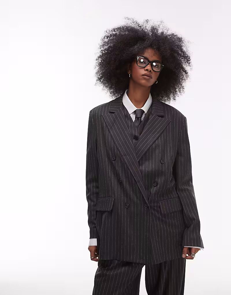 

Свободный приталенный блейзер ASOS DESIGN в полоску угольного цвета