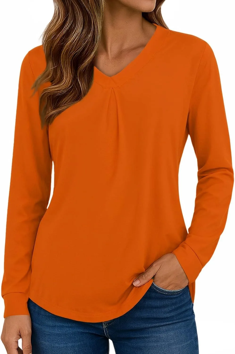 

Длинная блузка с V-образным вырезом и плиссировкой FQZWONG