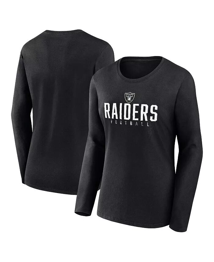 

Женская черная футболка Las Vegas Raiders Plus Size Foiled Play с длинным рукавом Fanatics