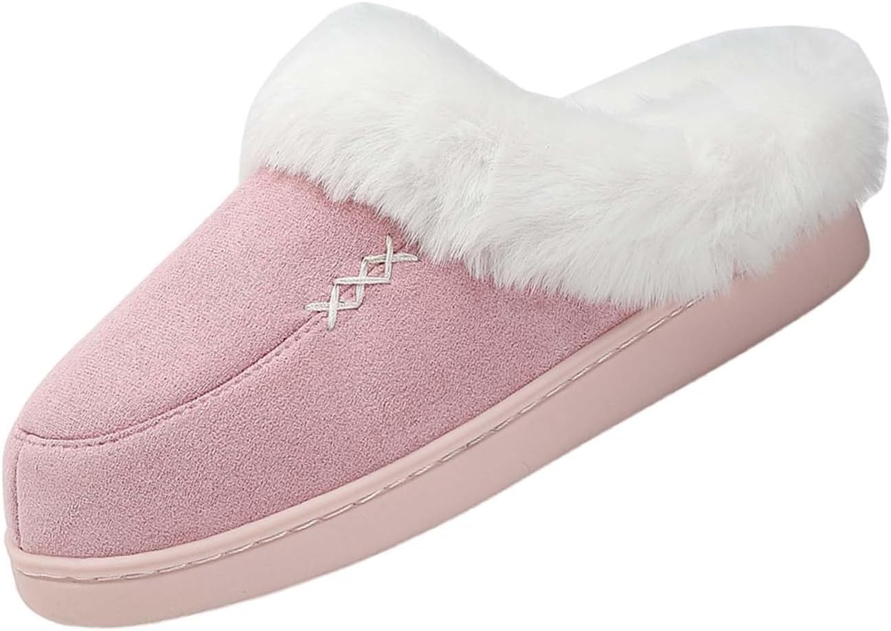 

Женские пушистые тапочки для женщин, с перфорацией, повседневные, на плоской подошве, для спальни, улицы и дома, теплые с флисовой подкладкой Generic, красный