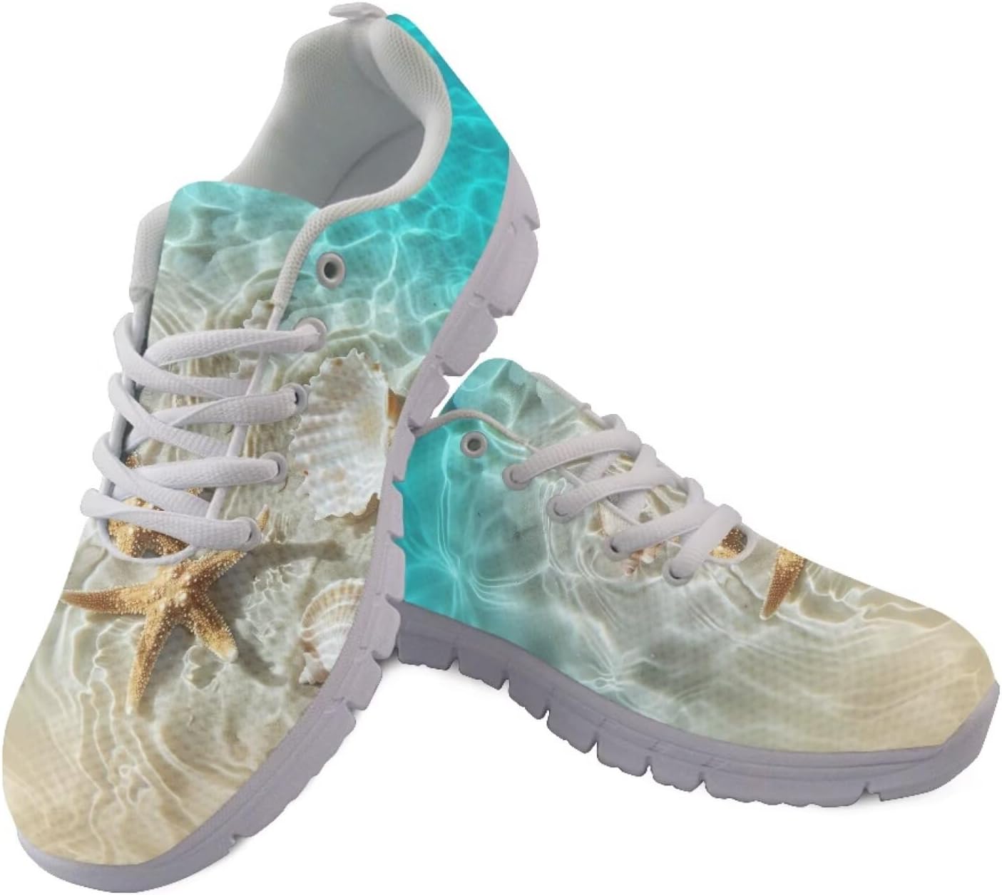 

GETELINSENG Хэллоуин кроссовки для бега, прогулок и походов, мужские стильные кроссовки на шнуровке, легкие для тенниса и спортивных тренировок, Seaside Shells Starfish