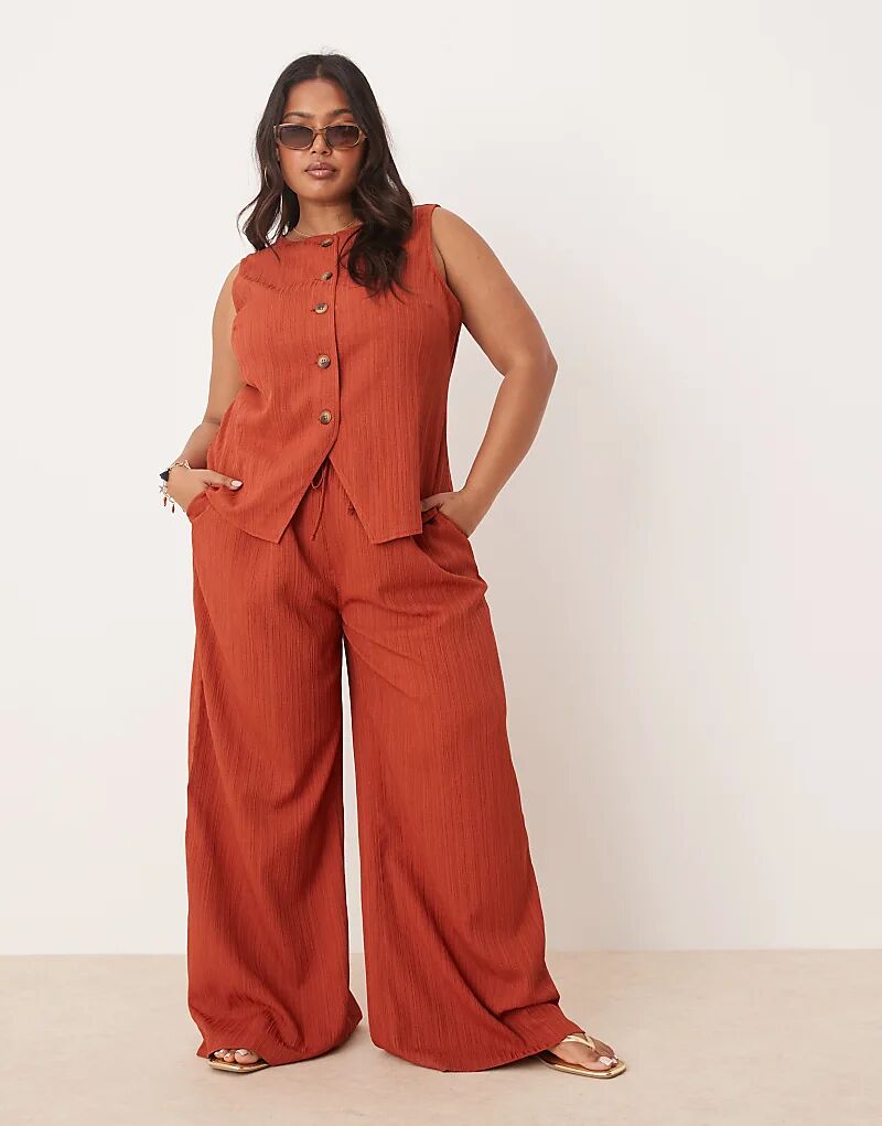 

Брюки-палаццо с жатым эффектом от ASOS DESIGN Curve цвета ржавчины