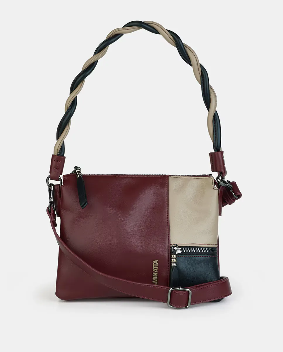 

Сумка через плечо из трехцветной полиуретановой ткани черного и трехцветного цветов Caminatta, бордовый