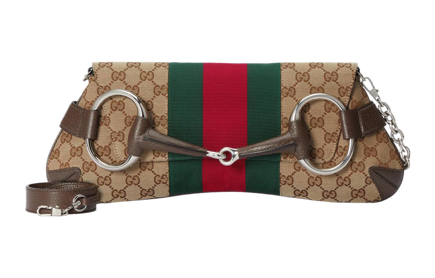 Кожаная наплечная сумка Gucci Horsebit 1955 с клатчем — фото 2