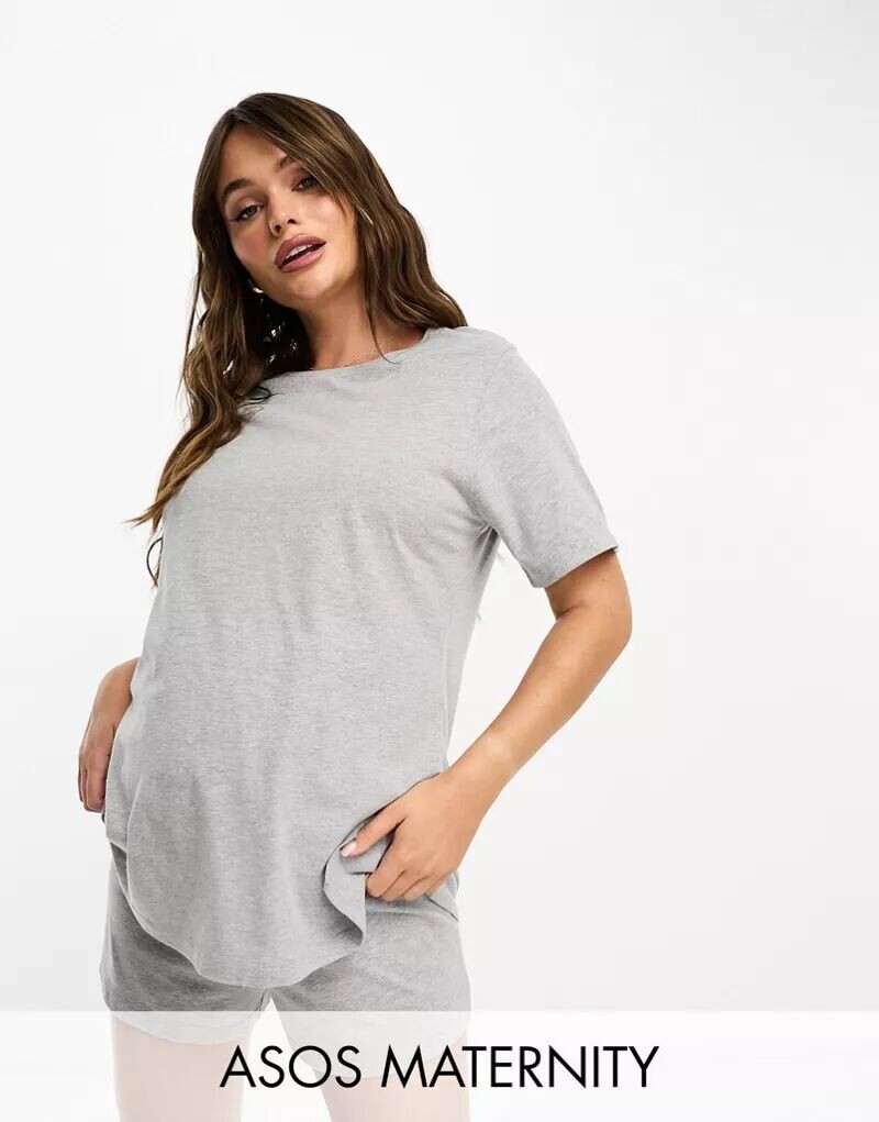 

Эксклюзивная хлопковая пижама для кормления ASOS DESIGN Maternity mix & match серого цвета