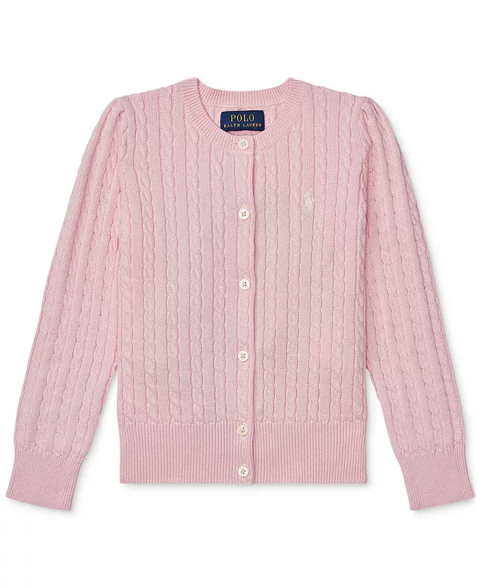

Кардиган из хлопка с узором "косичка" для девочек и малышек Polo Ralph Lauren, розовый
